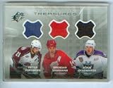 Peter Forsberg Brendan Shanahan Adam Deadmarsh 2002 Upper Deck SPx Hockey Triple Hidden Treasures Three Game Worn Jersey Card #TT-FSD / Detroit Red Wings / Colorado Avalanche
