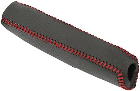 DSport Black Leather Red Sewing Hand-stitching Handbrake Cover for 2014 Toyota Carola Automatic Transmission