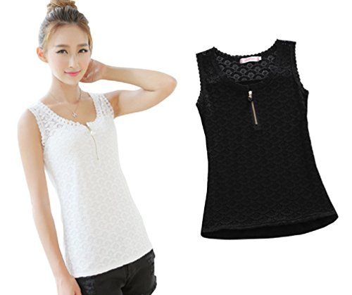 【ARINCO】 レース エガント 胸元 ジッパー パール タンクトップ レディース インナー 春 ブラック ホワイト M L XL XXL