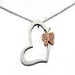 Ladies Stainless Steel Heart Pendant with Rose Gold Plated Butterfly on 18 Inch Cable Chain