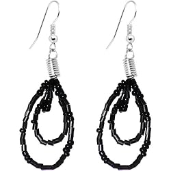 Black Bead Loop Earrings