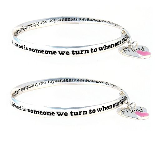 41umx9LEyoL Sterling Silver Jewelry: TWO (2) BRACELET SET   Prayer for a Friend   A Friend is Someone We Turn To When Our Spirits Need a Lift. A Friend is Someone We Treasure For Our Friendship is a Gift. A Friend is Someone Who Fills Our Lives With Beauty, Joy, etc. + Heart Charm ~ Silver Tone Metal (FB88)