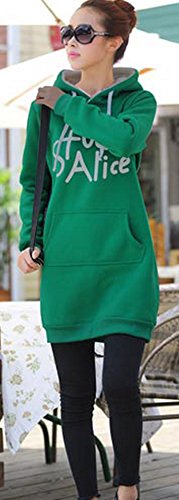 パーカー ワンピース フード 膝丈　暖かい　バックプリント　プリント　フード　パーカー　スタイリッシュ　カジュアル　韓国セレブ　大きい　ｻｲｽﾞ　 グリーン (オリジナル・ブレスレットとサシェセット)
