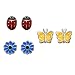 Kids' Sterling Silver Lady Bug/Butterfly/Flower Earrings - 3-pr.