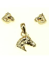 Kala-isjewels - Ladies - 18ct Gold Plated "" Horses ""Pendant ( 0,70"" ) and Earrings