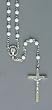Rosary - First Communion - 4mm Round Glass Beads - 15" Chain - Nickel - MADE IN ITALY - Gift Box Included , White Beads