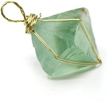 5 PCS Natural Crystal Quartz Green Fluorite Stone Pendants Bulk with Golden Copper Wire For Jewelry Making