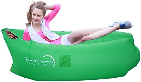 Banamana Inflatable Lounger Chair Air Sleep Sofa Bed Furniture Outdoor Foldable Lazy Bag Couch Portable Waterproof Camping Sacks ,Hangout Bean Bag for Beach Pool Park Seaside Meadow Party (Green)