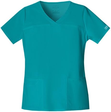 Cherokee Workwear Scrub Top Women's V-Neck Top Color Teal Blue (Extra Small)