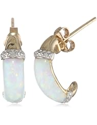 10k Yellow Gold Created Opal and Diamond Earrings