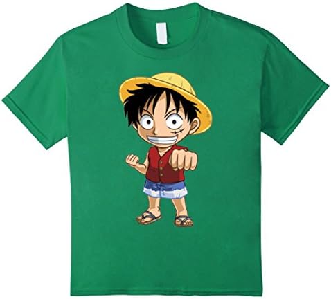 Kids Luffy Manga Chibi T-Shirt 10 Kelly Green
