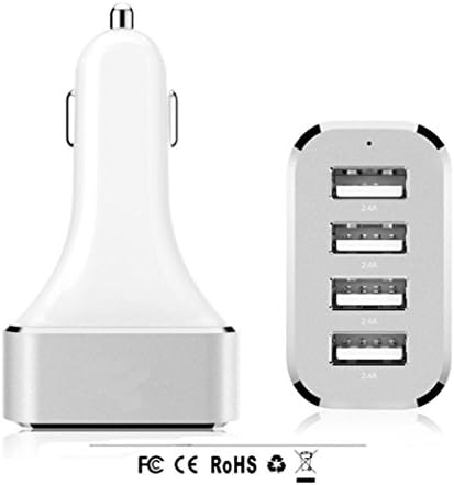Car USB Charger,48w 4-port USB Charging Hub,Multi-port USB Car Charger for Apple Iphone 6 / 6 Plus, Ipad Air 2 / Mini 3, Samsung Galaxy S6/S6 Edge and More (White)