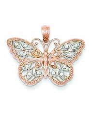 Genuine 14K Rose Gold Rhodium Plated Diamond Cut Butterfly Pendant 1 .3 Grams Of Gold