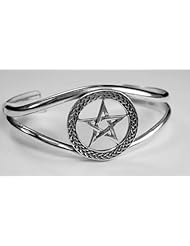 Pentacle with a Celtic Knot Border Sterling Silver Cuff Bracelet