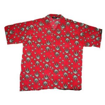 Short Sleeve Marijuana Leaf Button Down Shirt (Large, Navy)
