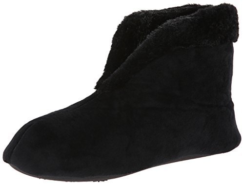 Dearfoams Women's Velour Bootie with Boa Flat (Large / 9-10 B(M) US, Black)