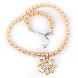Gold Pearl w/ Champagne and Clear Cubic Zirconia Drop Flower Necklace by Margot Townsend