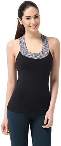 Sportown™ Women's Contrast Scoop Neck Yoga Tank Top with Built-in shelf bra (XL, Black)