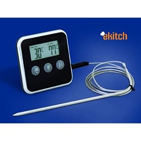 eKitch digital food probe thermometer & timer for food, wine, meat - great in oven cooking gadget for Roasting Perfection every time