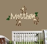 Monkeys with Personalized Name Nursery Wall Decal Set