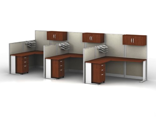 Bush Business Furniture Office-in-an-Hour 3 L-Workstation Configuration, Overall 5-Foot 5-Inch by 16-Foot 3-Inch, 3-L, Hansen Cherry Finish