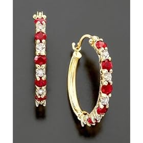 14k Gold Ruby (3 4 ct. t.w.) and Diamond Accent Hoop Earrings by Macy's