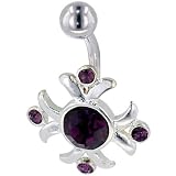 Pugster Belly Button Rings Purple Crystal Maltese Celtic Cross February Belly Navel Ring Body Jewelry
