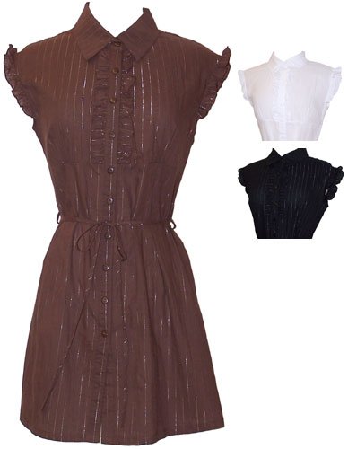 Tinsel Cotton Tux Ruffle Shirt Dress
