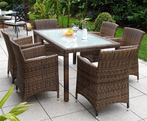 NOBLESSE Palermo L, Gartenmöbel Rattan 6 Sessel, 1 Tisch. braun