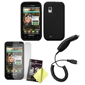 Black Silicone Case / Skin / Cover, LCD Screen Guard / Protector & Car Charger for Samsung Fascinate (Galaxy S)