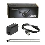 Genuine Asus Transformer Pad TF300 / TF300T, Transformer TF101, Prime TF201, Slider SL101 Power Adapter Charger Cord + 5' Foot USB Data Charging Cable (New Style) + KOZMICC Heavy Duty Silver Stylus Pen