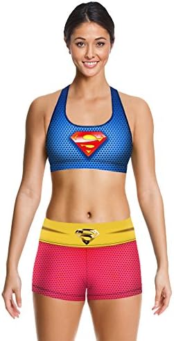 Leofo New retro Superman digital print fashion casual and comfortable shorts suit women , ydd 001 set , s/m