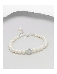 White (Natural) Fresh Water Pearl Bracelet In Brass