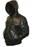 Mens Black Hooded Hoody Leather Jacket