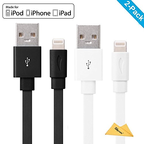 [Apple MFi Certified ] Yellowknife 2 Pack 3.3ft 1m Unique Flat Lightning to USB Cable Sync Charger for iPhone 6 /6s /6 plus /6s plus /SE /5 /5s/5c , iPad /Mini /Air /pro, iPod Nano (Black and White)