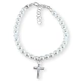 Swarovski Pearl, AB Crystal, Cross Sterling Silver Child's Bracelet