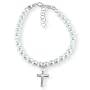 Cross Bracelet Sterling Silver with White Crystal Pearls made with SWAROVSKI ELEMENTS