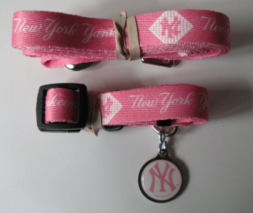 New York Yankees PINK Pet Set Dog Collar Leash ID Tag LARGE