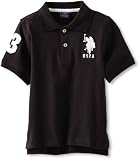 U.S. Polo Assn. Boys 2-7 Short Sleeve Solid Pique, Black/White, 4
