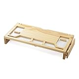 サンワダイレクト 机上台 木製 小物収納ポケット付 スマホ&amp;タブレットスタンド W60cm×D28cm ライトブラウン 100-MR116LM