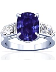 18K White Gold Cushion Cut Purple Sapphire Three Stone Ring