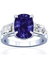 14K White Gold Cushion Cut Purple Sapphire Three Stone Ring