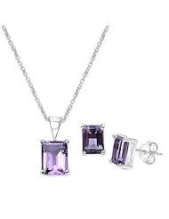 4.75 Carat Amethyst Octagon Shape .925 Sterling Silver Earring & Pendant Set