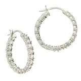 Sterling Silver Diamond cz Pave 24mm Hoop Earrings