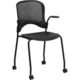 Flash Furniture HERCULES Series Black Perforated Stacking Side Chair with Arms and Casters