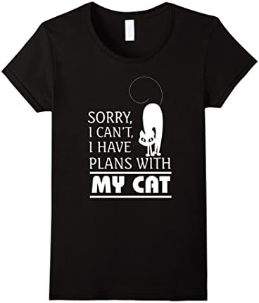 Women's I Have Plans with my cat T- Shirt Medium Black