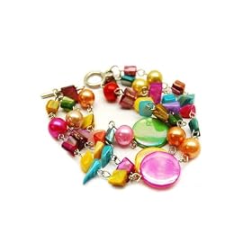 Multi Colored Shell Glass Pearls Toggle Bracelet Fashion Jewelry