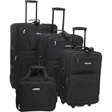 Rockland Luggage Skate Wheels 4 Piece Luggage Set, Black, One Size