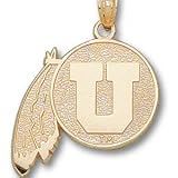 Utah Utes Solid 14K Gold Drum And Feather Pendant