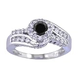 1.05 CT Black Diamond Engagement Ring 14K White Gold In Size 7 (Available In Sizes 5 - 10)